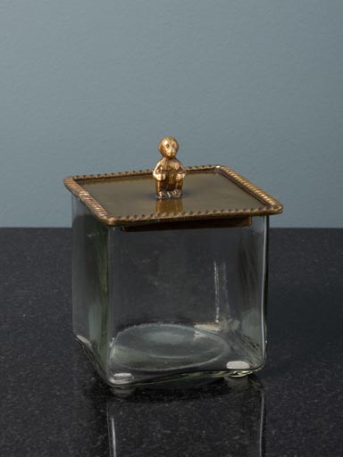 Square glass box with brass monkey lid