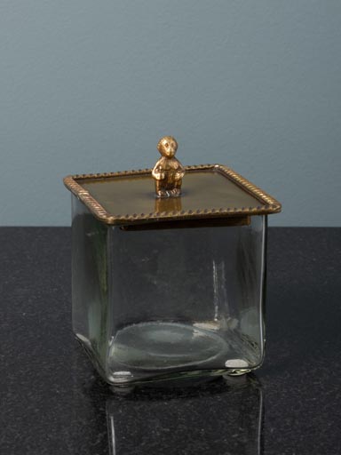 Square glass box with brass monkey lid