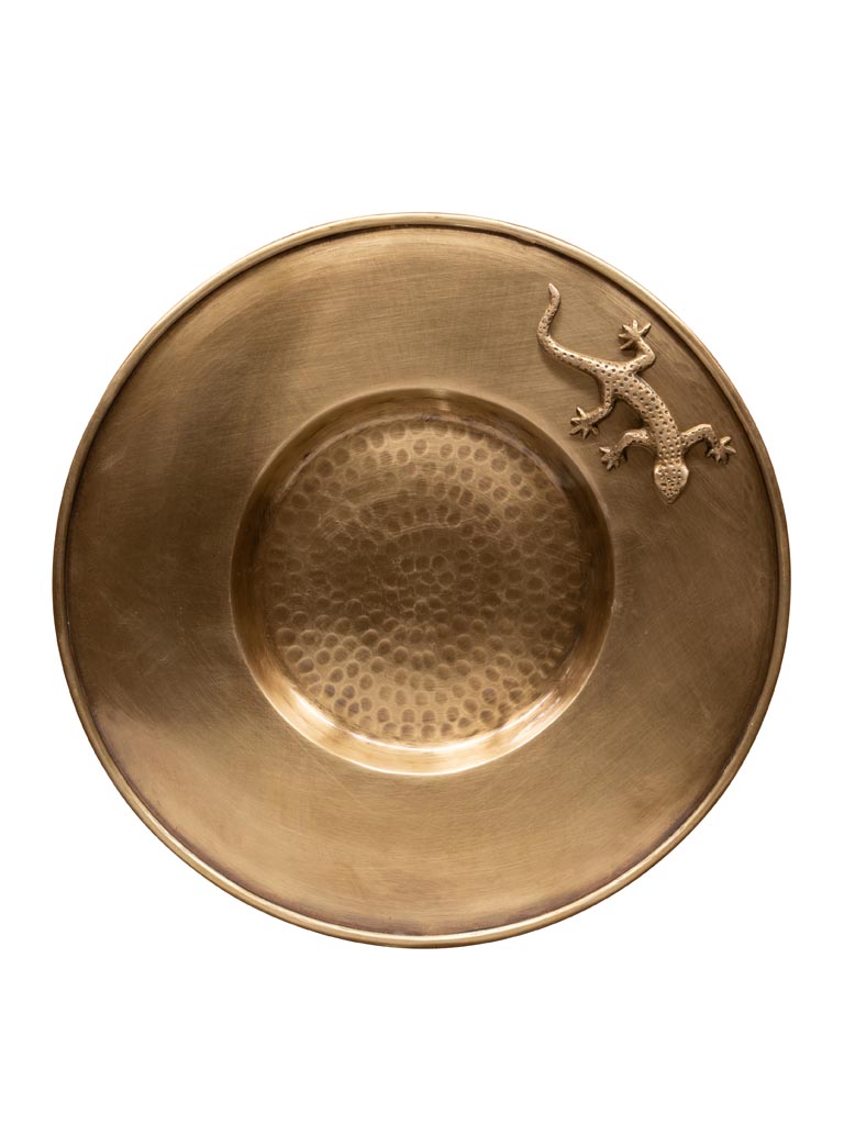 Round hammered tray with lizard - 2