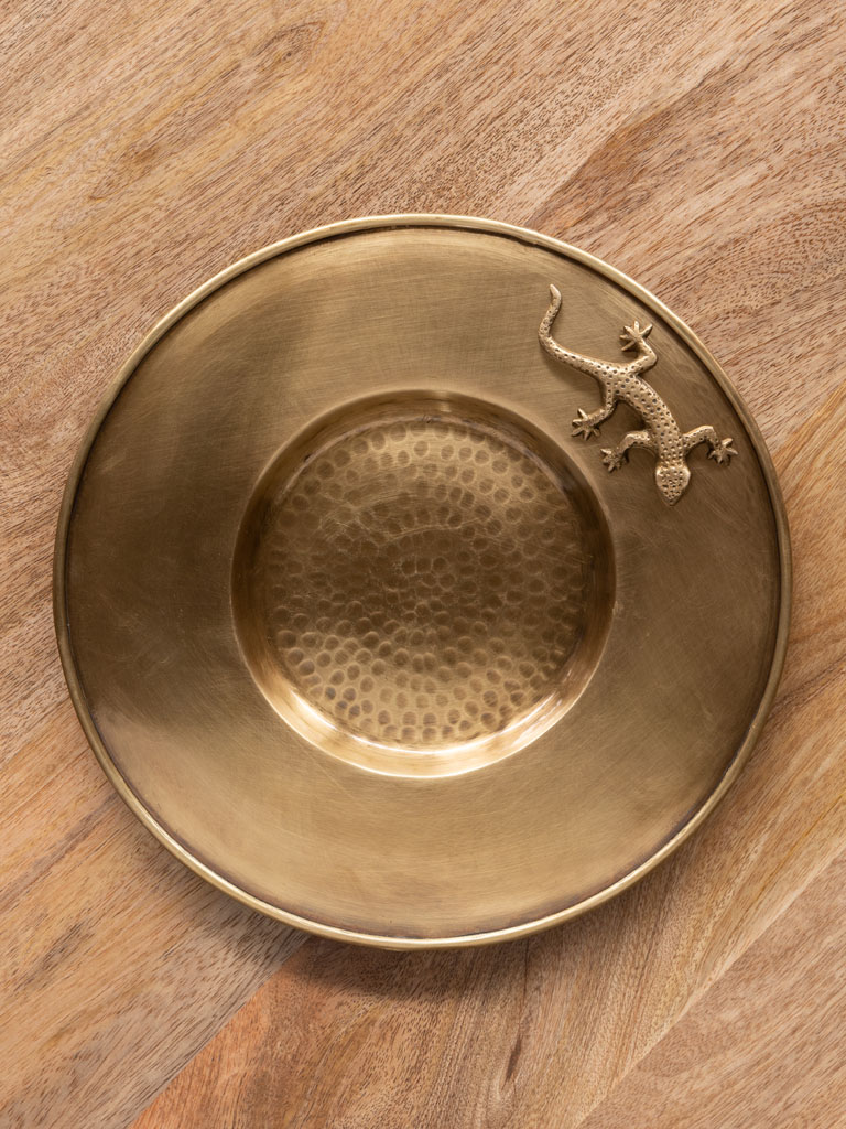 Round hammered tray with lizard - 1