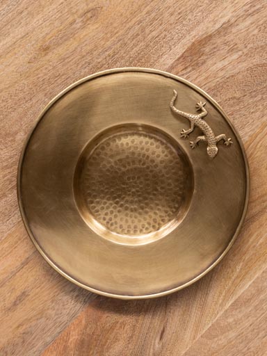 Round hammered tray with lizard