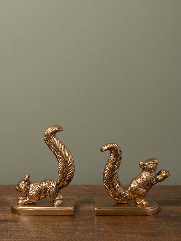 Serre-livres écureuils patine dorée - 3