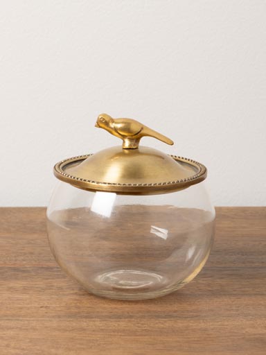 Glass box with brass bird lid