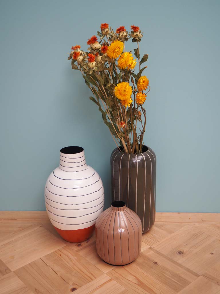 Vase émail vert ligné pour fleurs séchées - 4