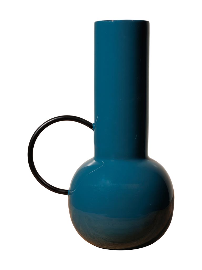 Vase lacqué bleu anse ronde - 2