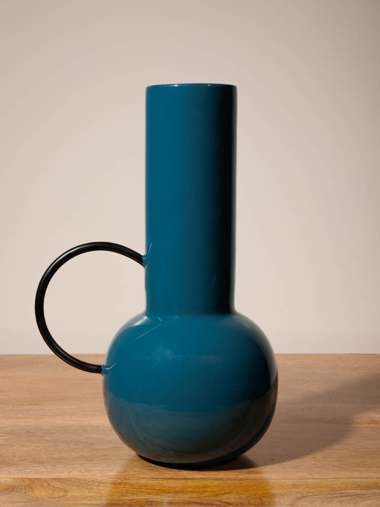 Vase lacqué bleu anse ronde - 1