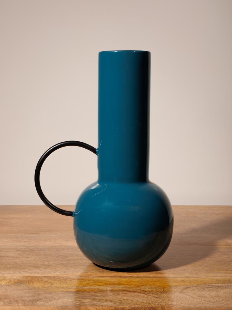 Vase lacqué bleu anse ronde - 3