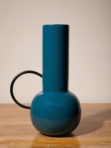 Lacquered blue vase round handle