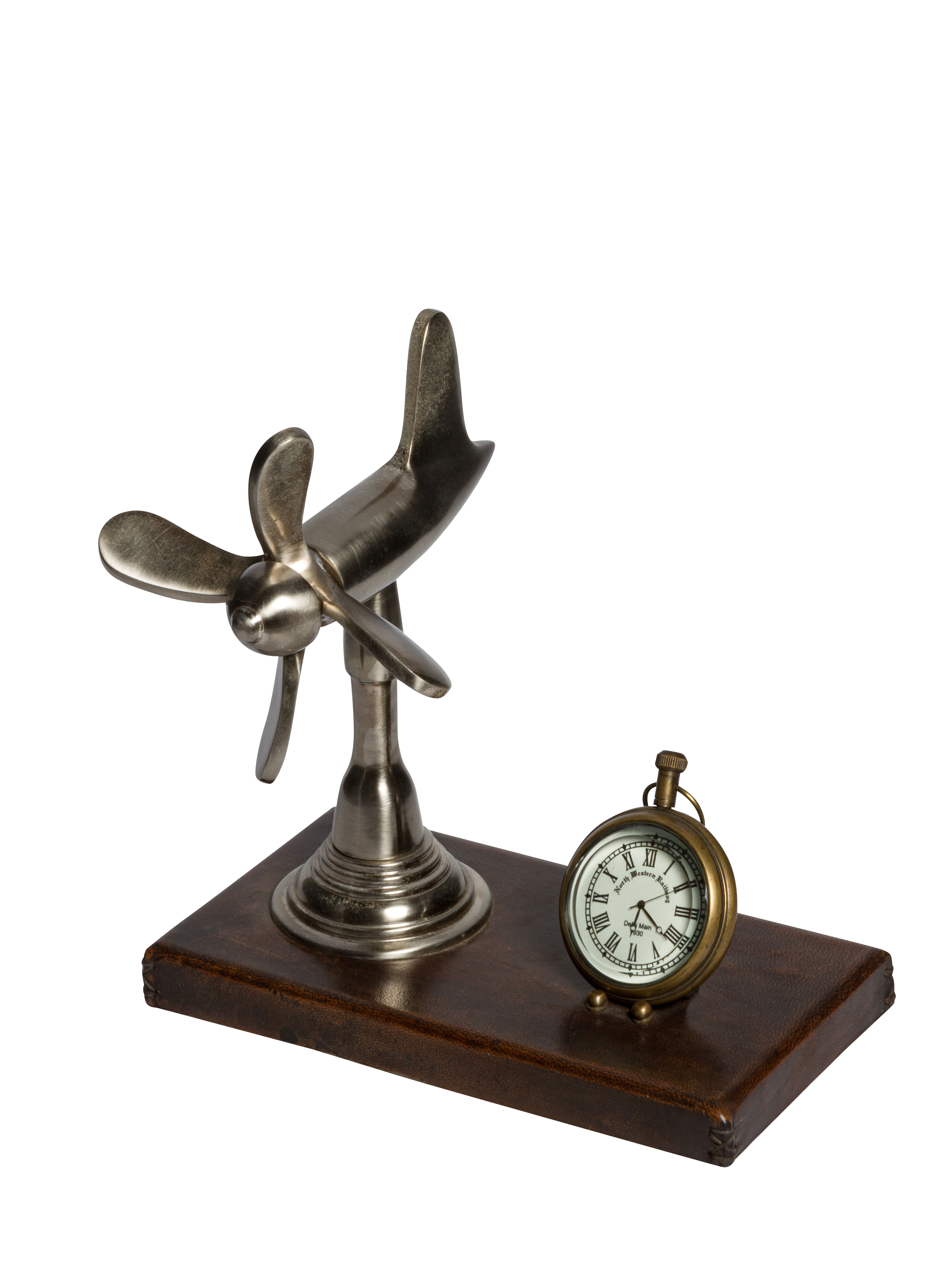 Desk clock with propeller on leather stand - 2