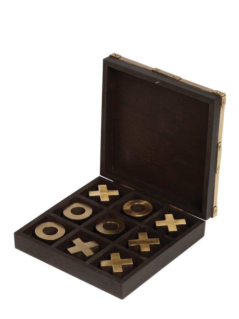 Tic tac toe game metal and wood silvered lid - 2