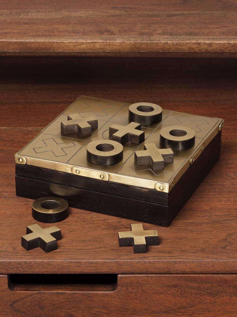 Tic tac toe game metal and wood silvered lid - 1