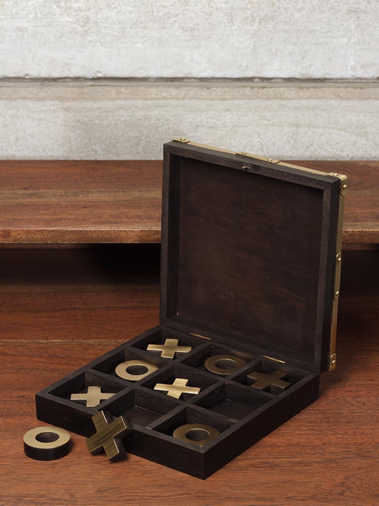 Tic tac toe game metal and wood silvered lid - 3