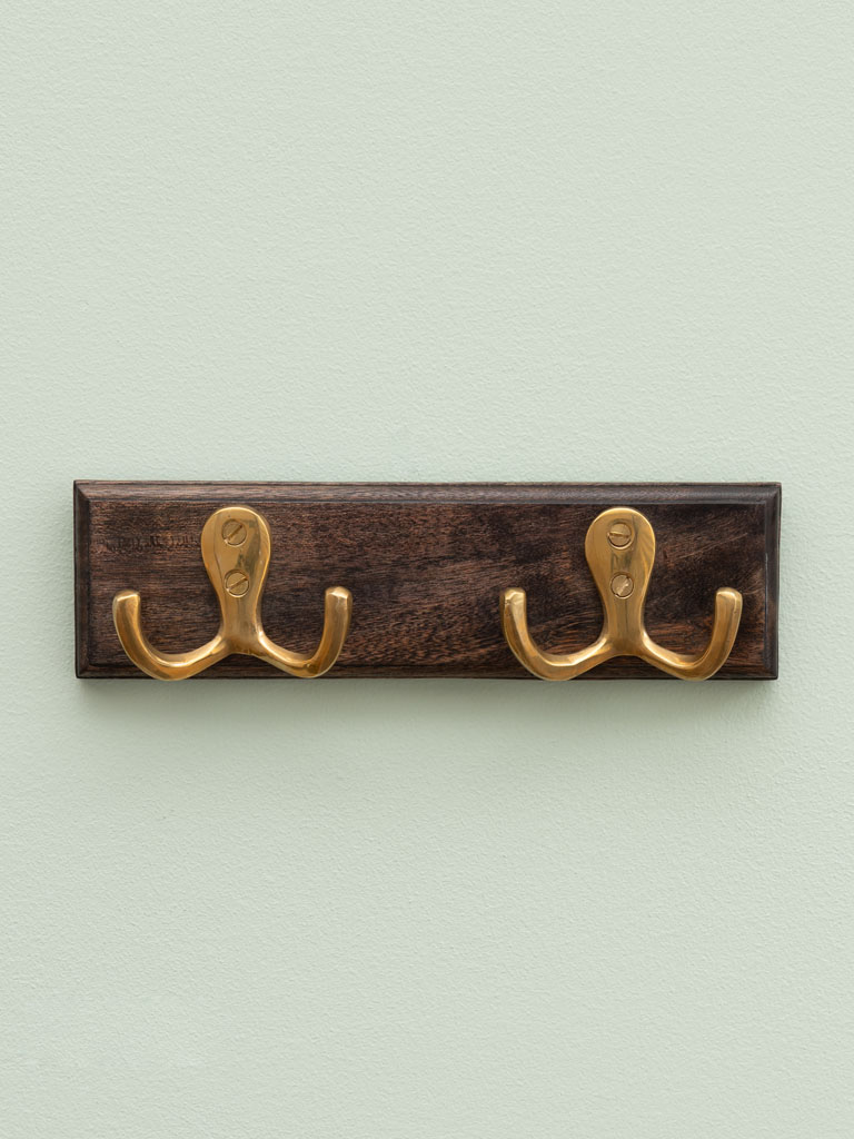 Wall coat rack captain with brass hooks - 1