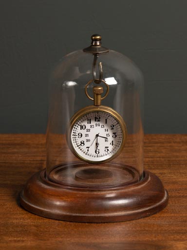 Glass dome with hanging clock