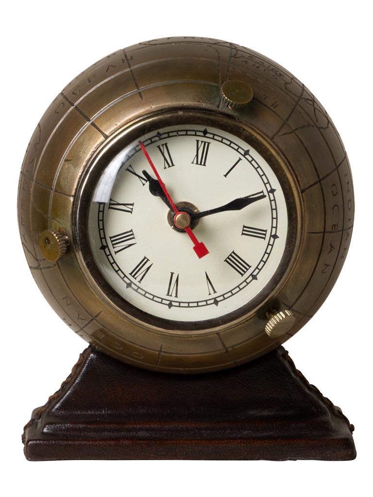 Brass and leather table clock Mundo - 2