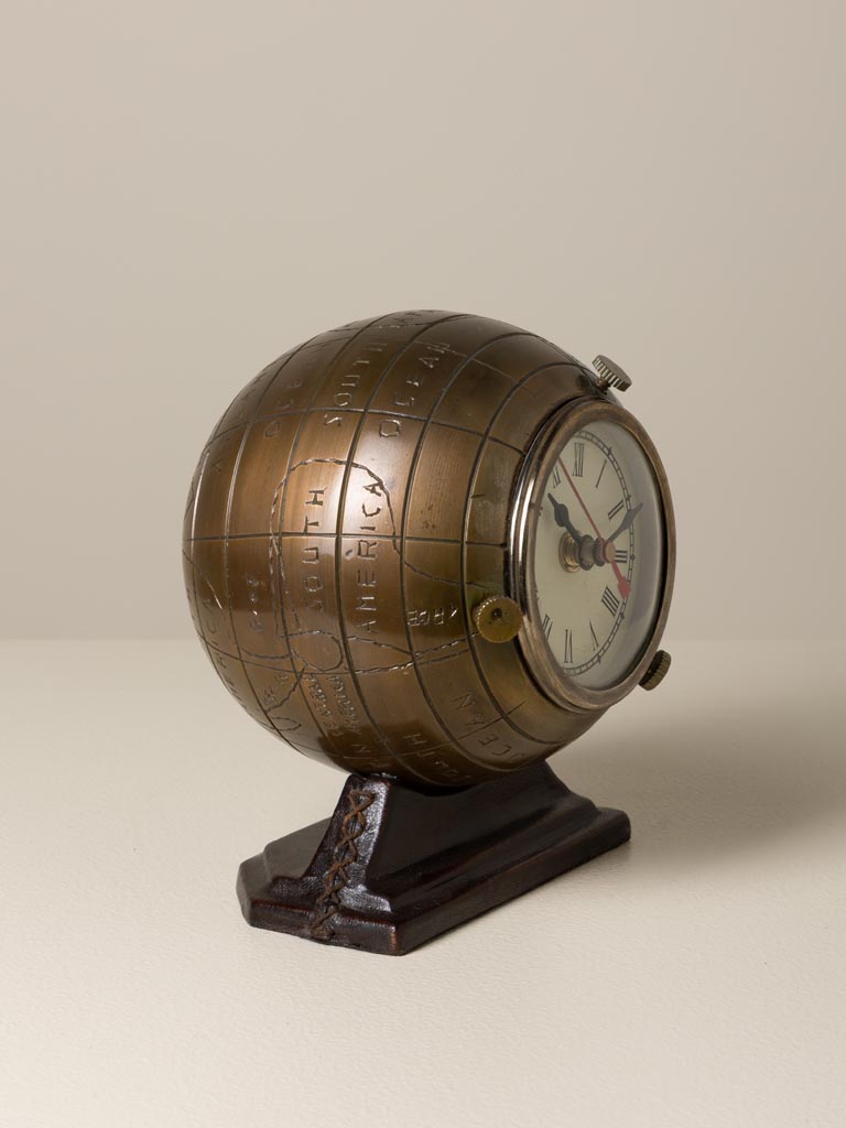 Brass and leather table clock Mundo - 3
