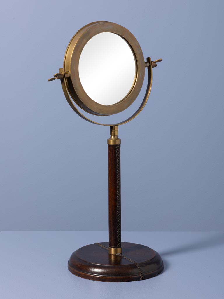 Miroir laiton sur pied cuir - 1
