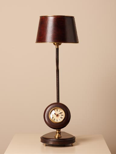 Lampe à poser et horloge en cuir