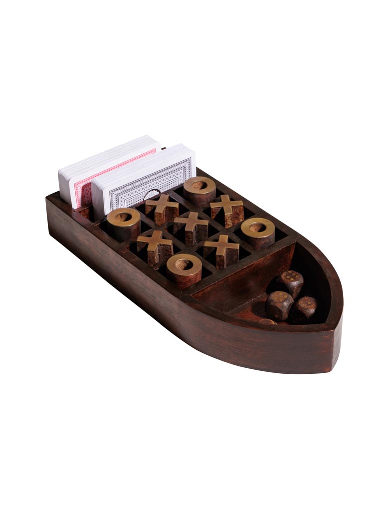 Boat box game with cards, tic tac toe & dices - 2