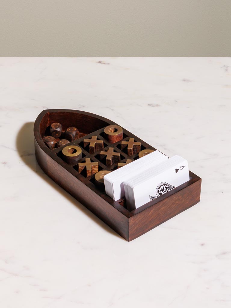 Boat box game with cards, tic tac toe & dices - 1