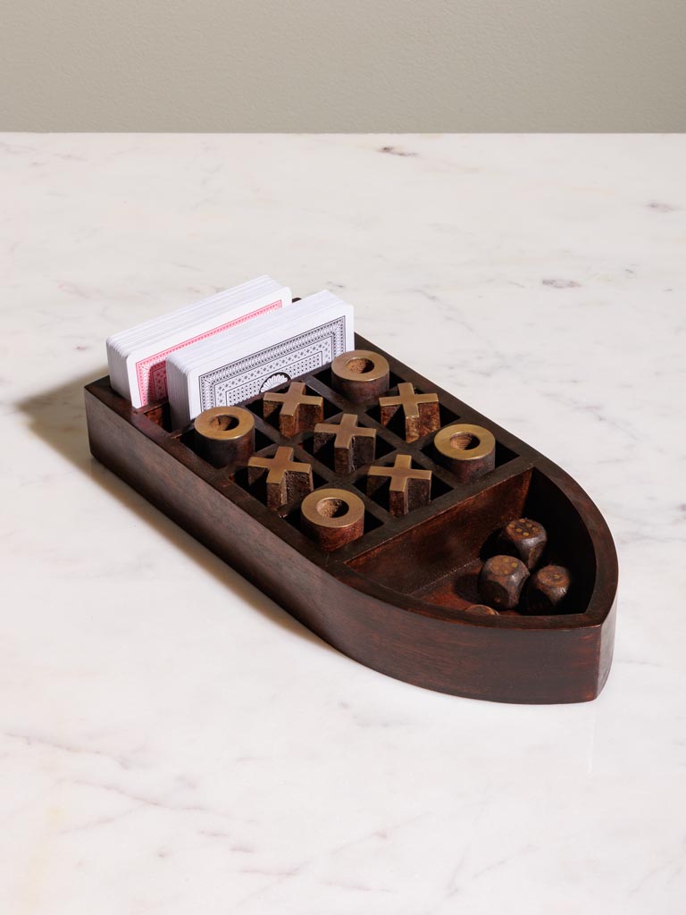 Boat box game with cards, tic tac toe & dices - 3