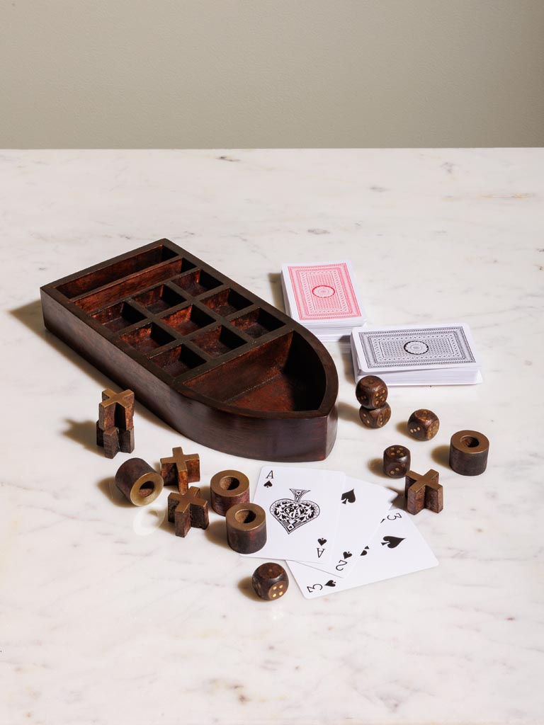 Boat box game with cards, tic tac toe & dices - 5