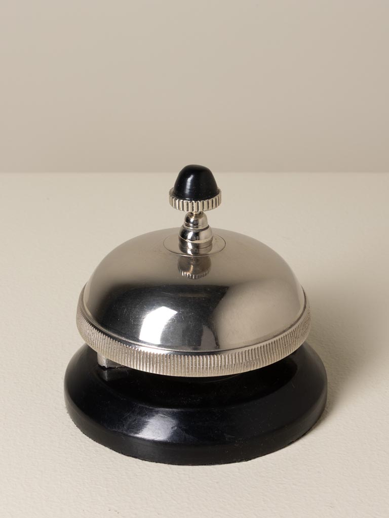 Classic silvered table bell with black wood detail - 1