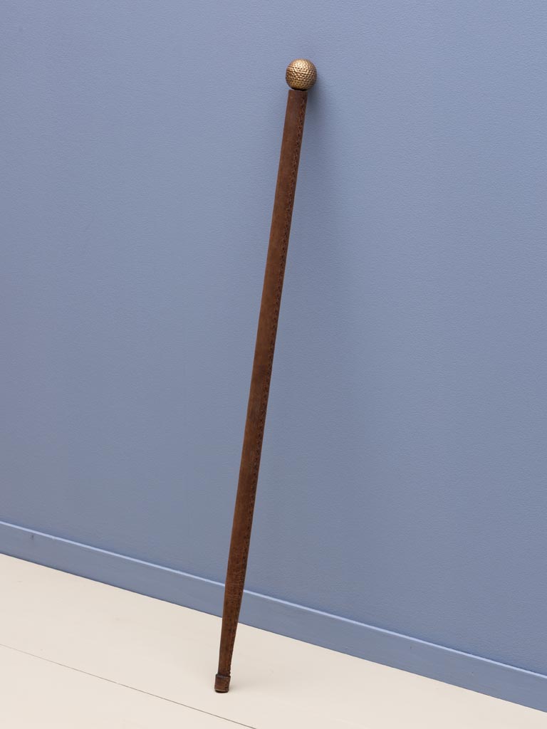 Wooden walking stick with brass golf ball handle - 1