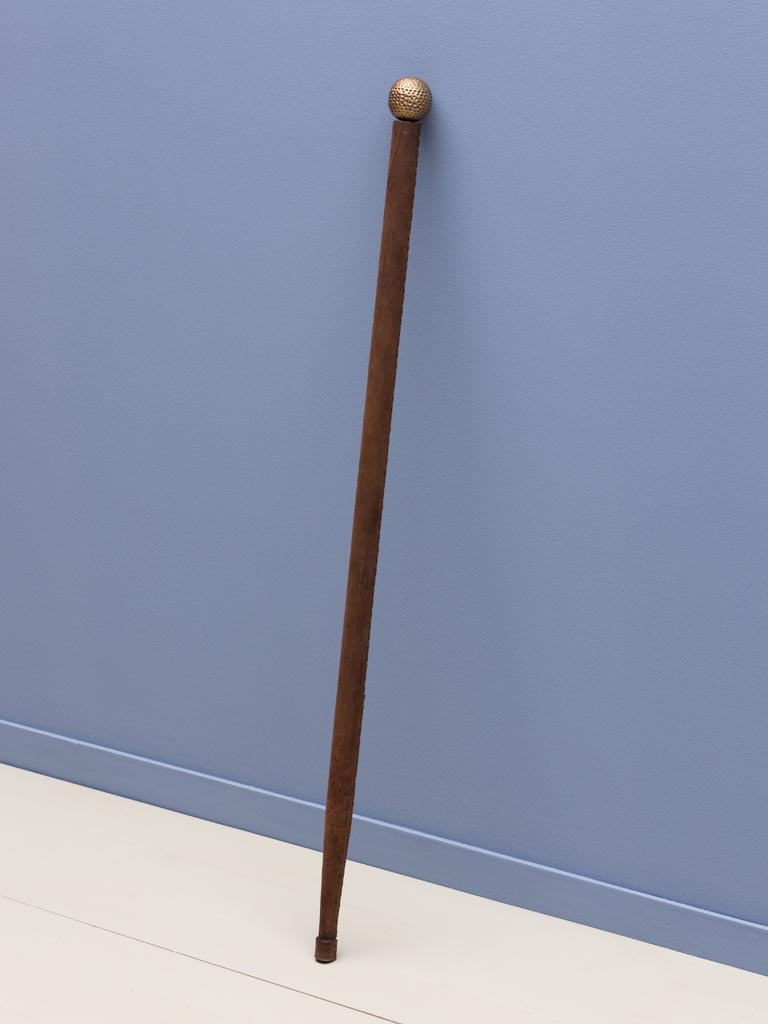 Wooden walking stick with brass golf ball handle - 3