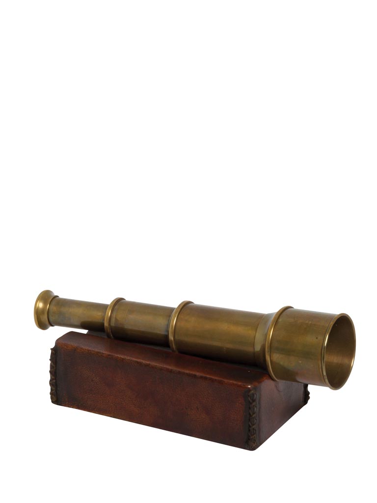 Brass telescope on leather stand - 2