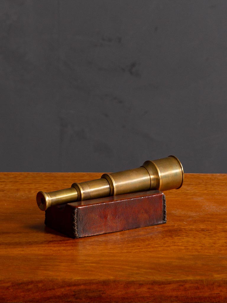 Brass telescope on leather stand - 1