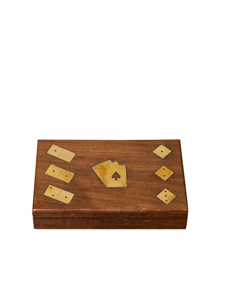 Game box with cards, dices & domino brass details - 2