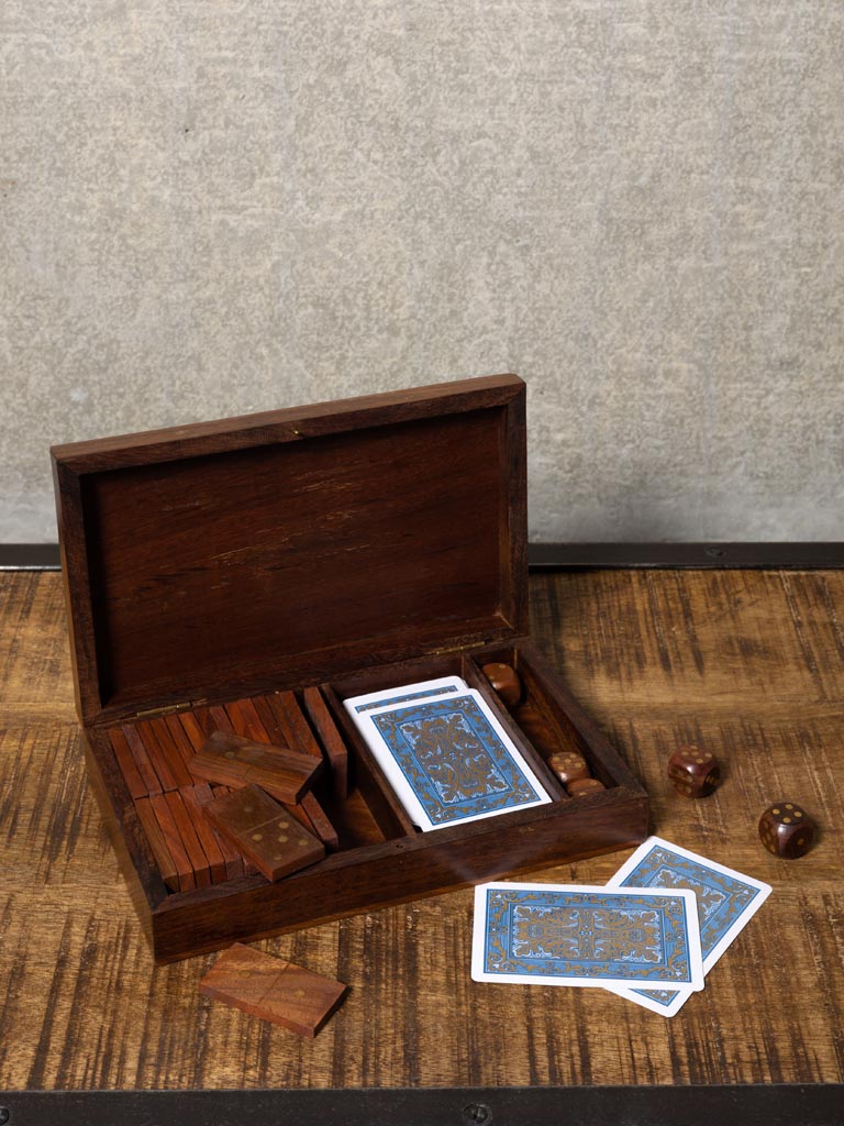 Game box with cards, dices & domino brass details - 3