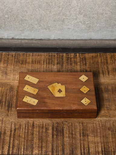 Game box with cards, dices & domino brass details