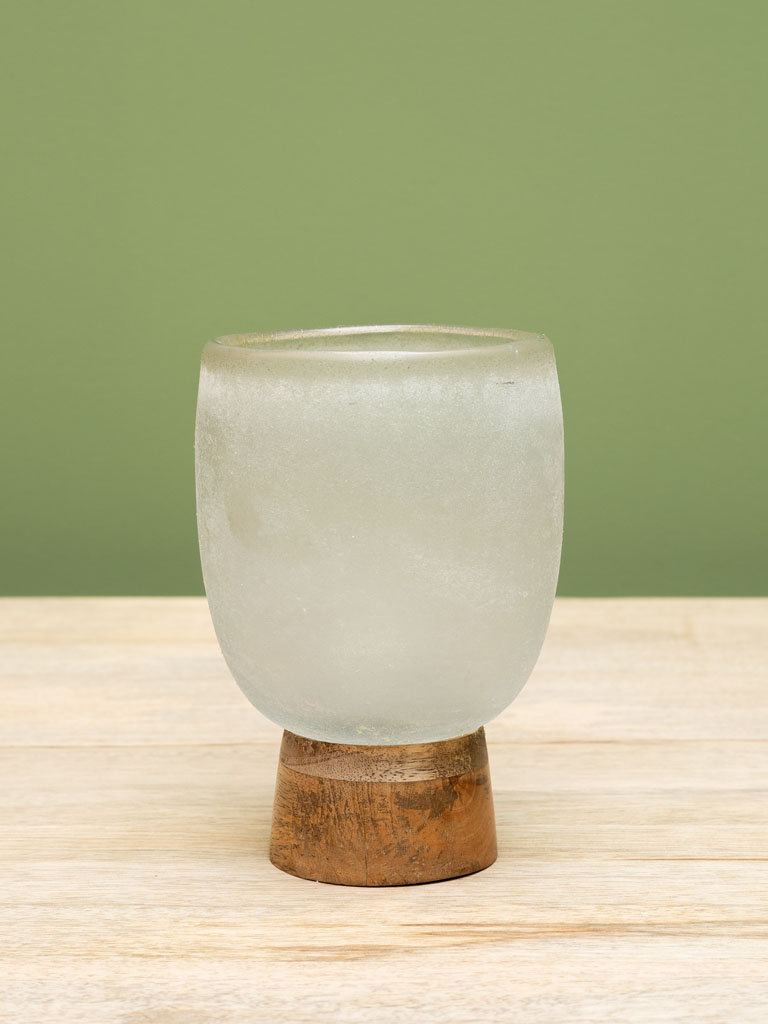 Sandy glass candle holder with wooden base L - 1