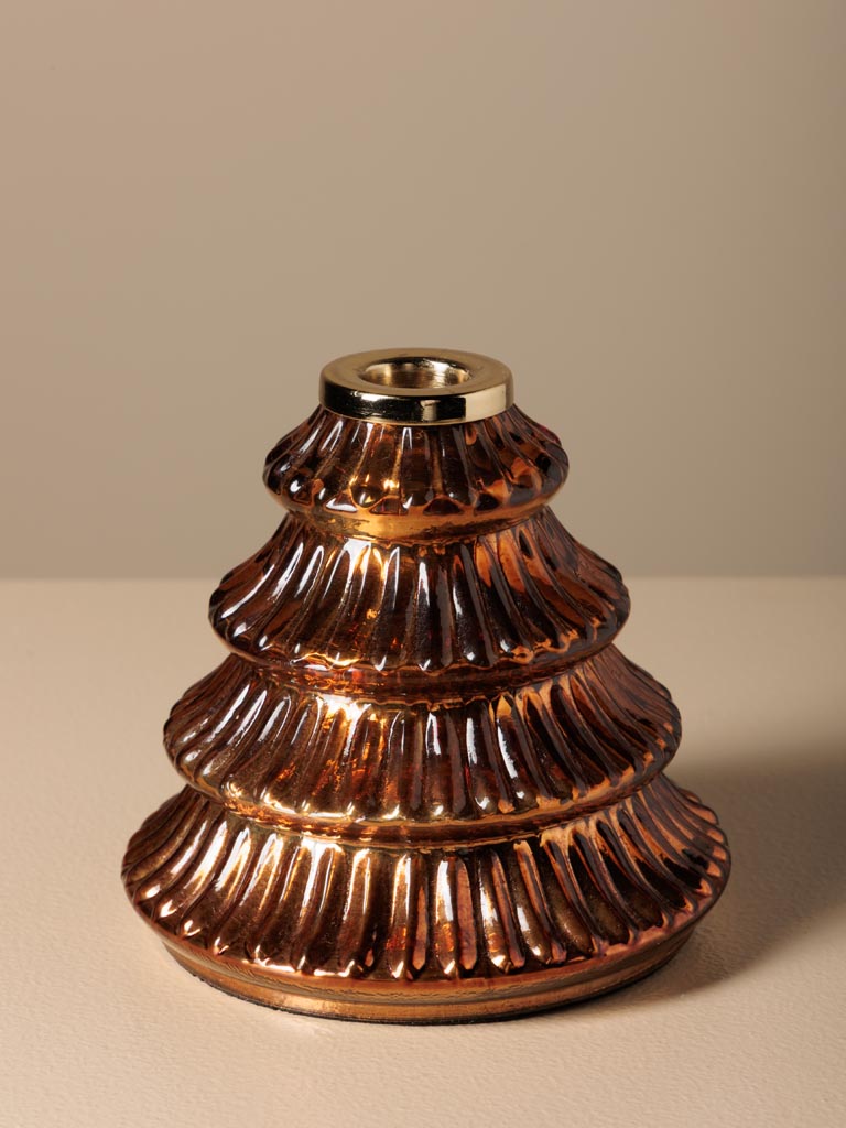 Amber glass xmas tree candlestick - 2