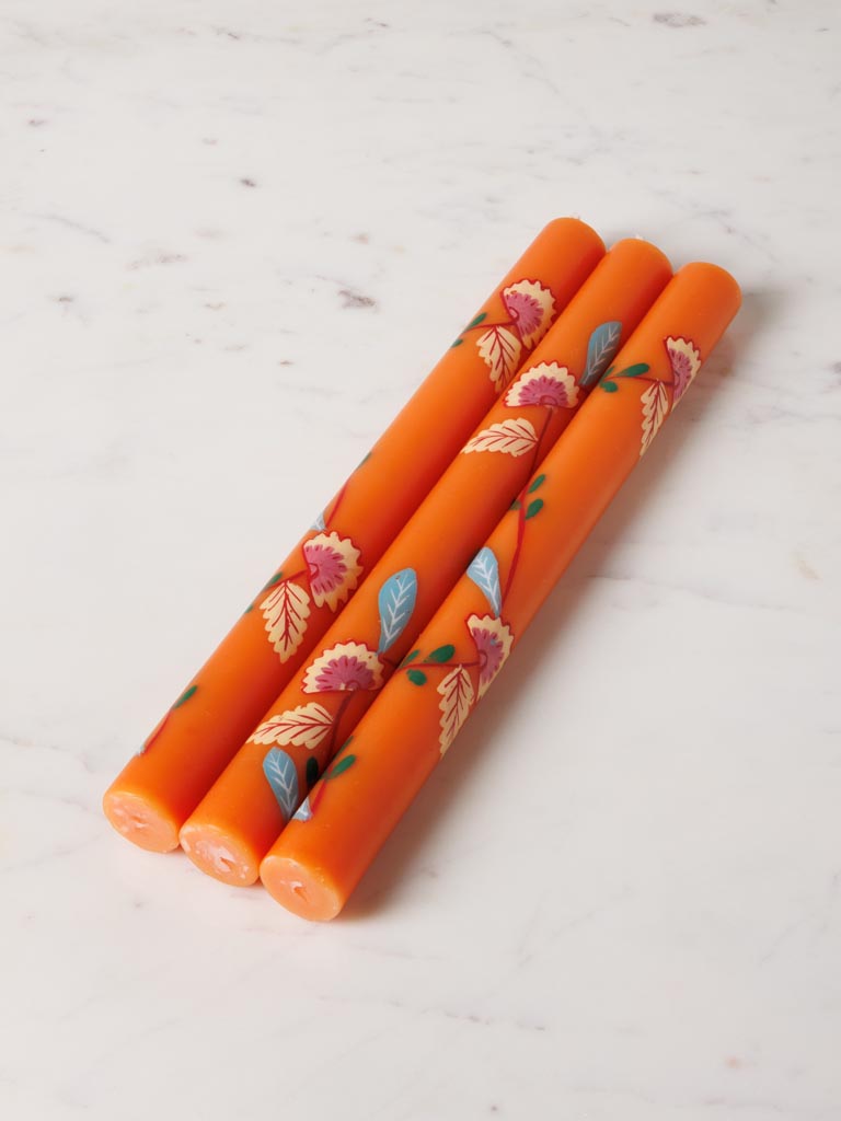 S/3 orange handmade candles Orphée - 5