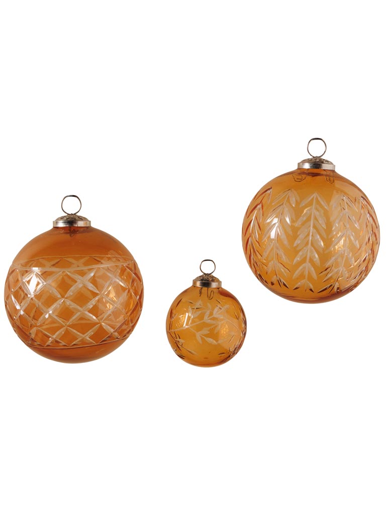 S/3 amber glass xmas balls - 2