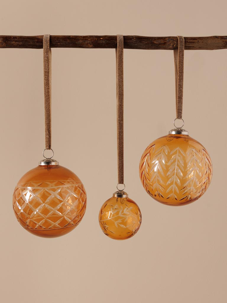 S/3 amber glass xmas balls - 1