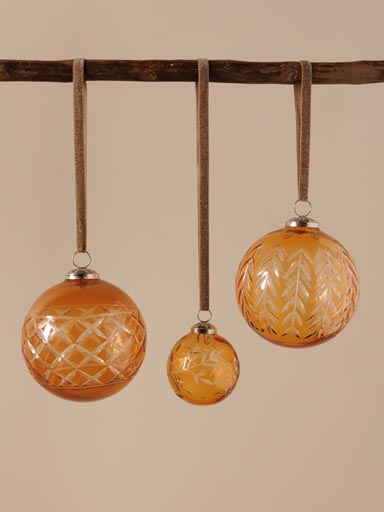 S/3 amber glass xmas balls