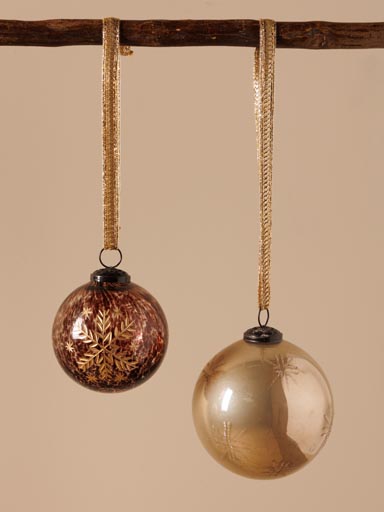 S/2 burgundy and beige xmas ball Flocons