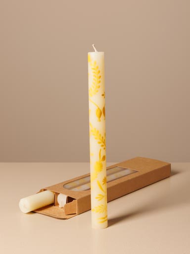 S/3 white handmade candles with yellow flowers