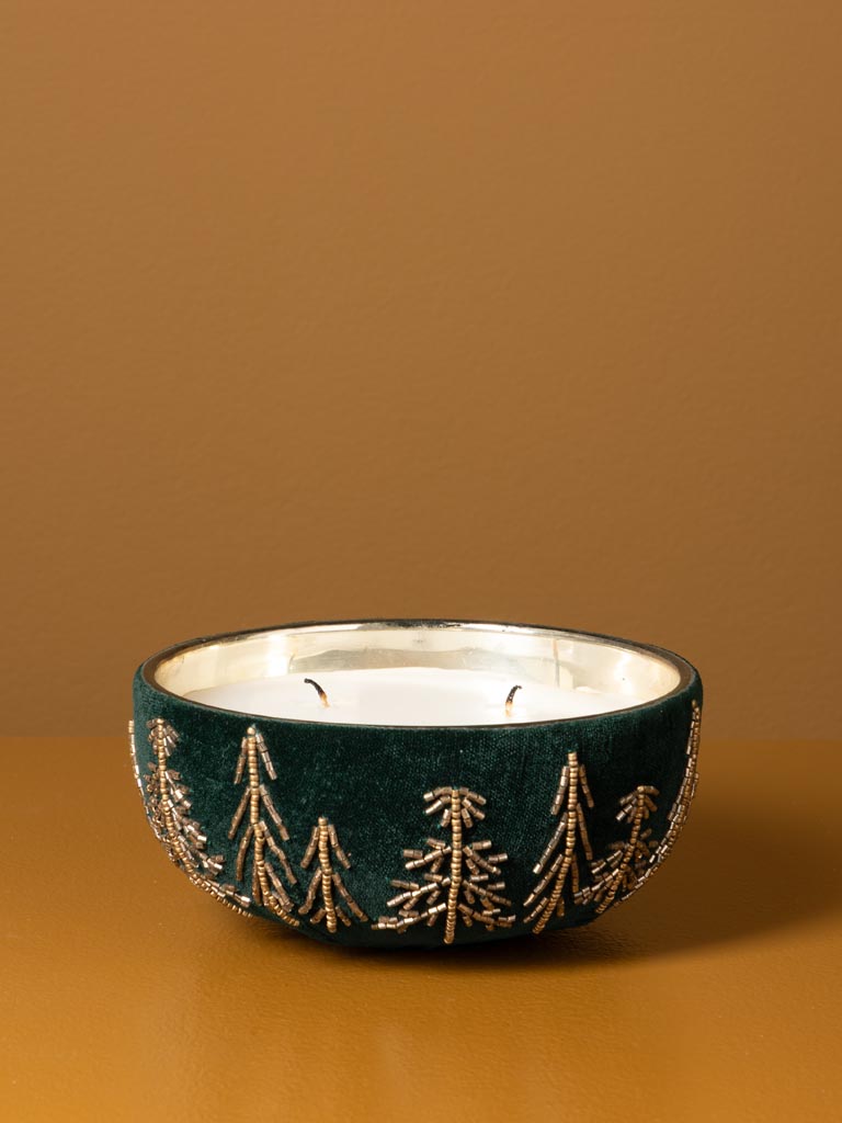 Bougie dans bol bas velours et sapins perlés - 4