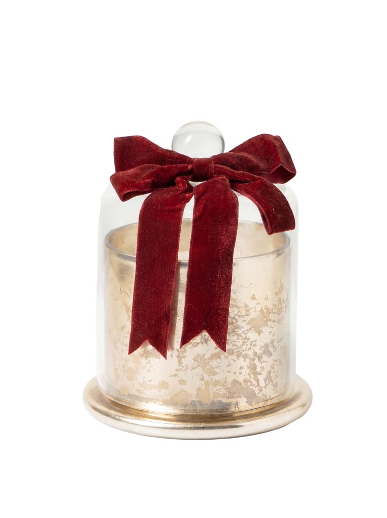 Bougie dans cloche en verre et noeud velours rouge - 2