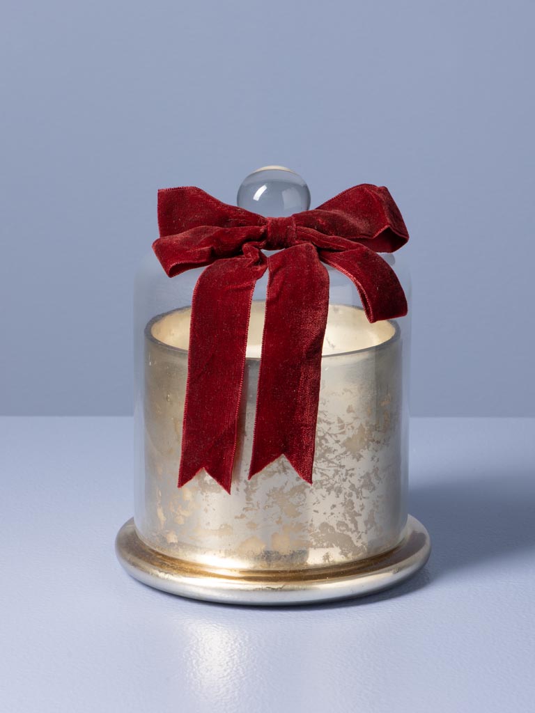 Bougie dans cloche en verre et noeud velours rouge - 1