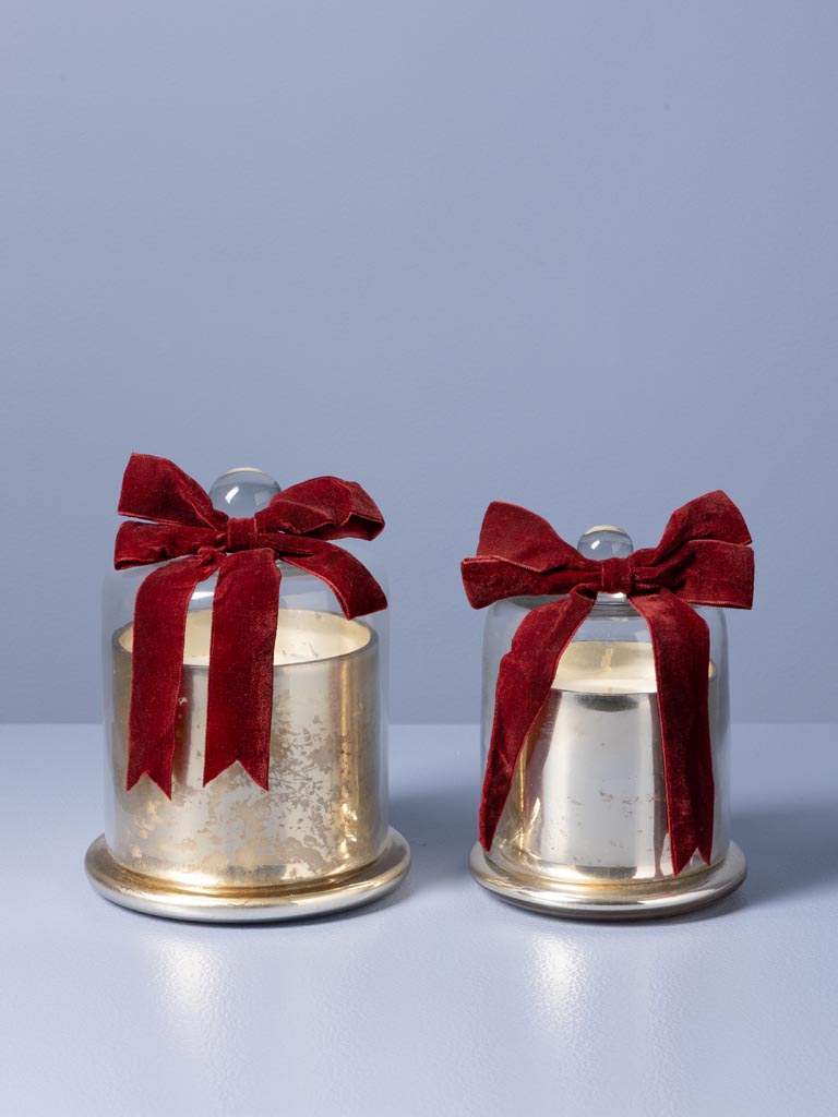 Bougie dans cloche en verre et noeud velours rouge - 3