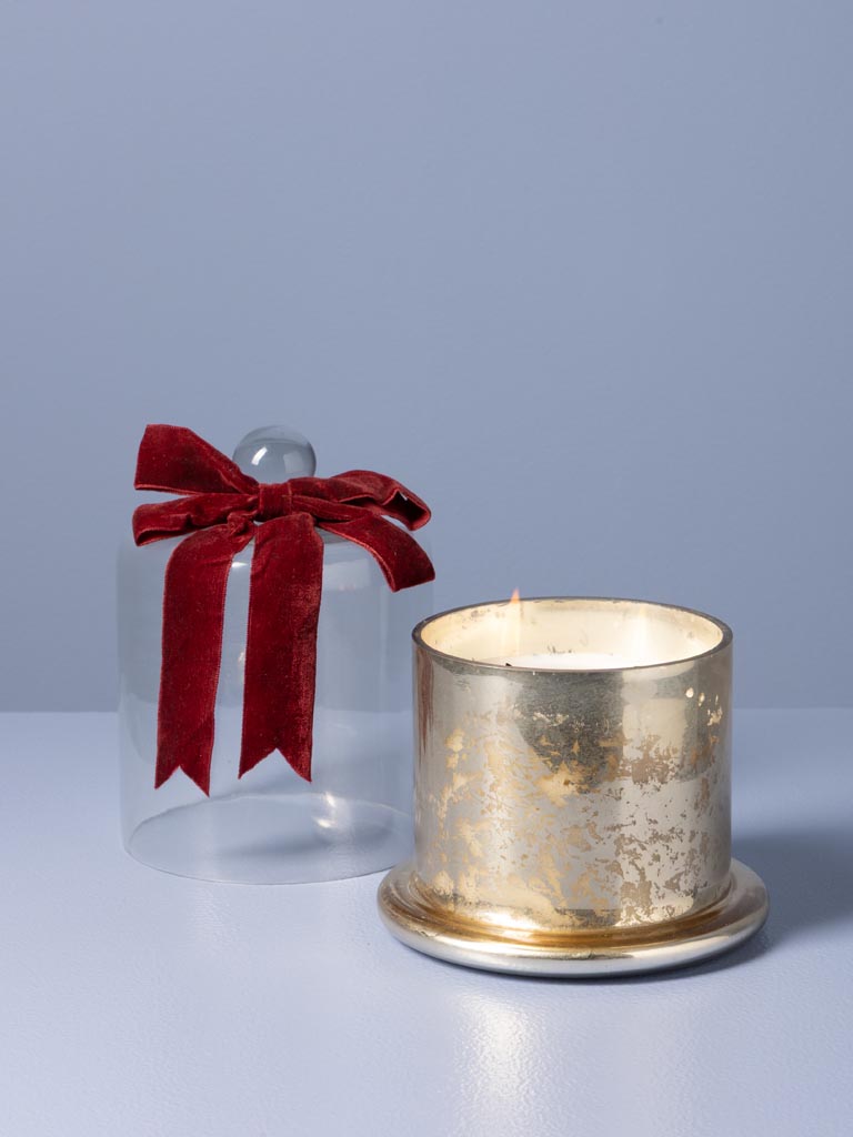 Bougie dans cloche en verre et noeud velours rouge - 5
