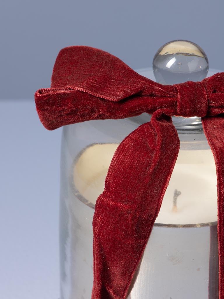 Bougie dans cloche en verre et noeud velours rouge - 4
