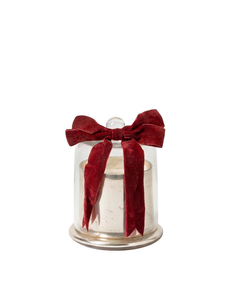Petite bougie dans cloche en verre et noeud velour - 2