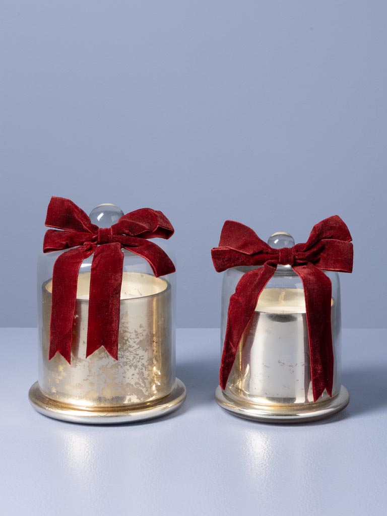 Petite bougie dans cloche en verre et noeud velour - 3